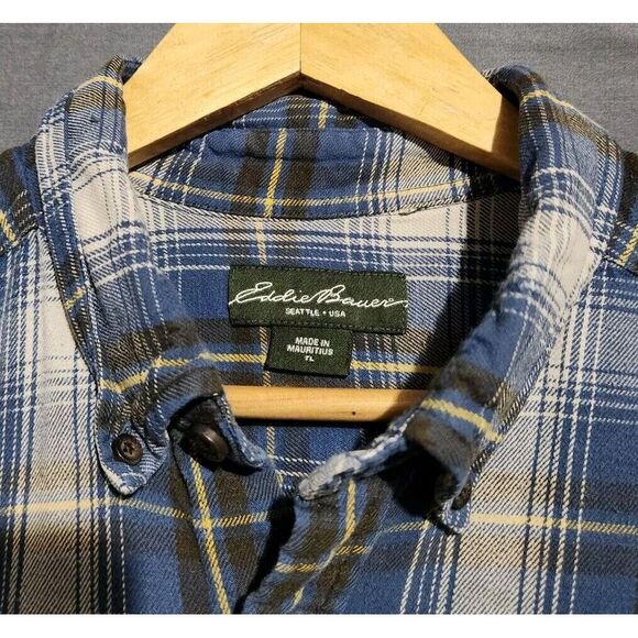 Eddie Bauer Shirt Men LT Flannel Midweight Plaid Chest Pocket Hiking Long Sleeve - Picture 4 of 4